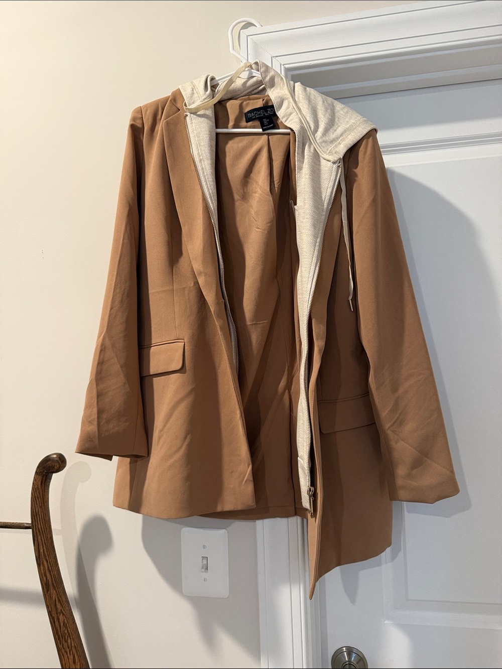 Rachel Zoe Camel Blazer with Removable Cream Hood